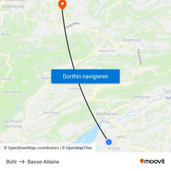Bühl to Basse-Allaine map