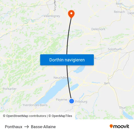 Ponthaux to Basse-Allaine map