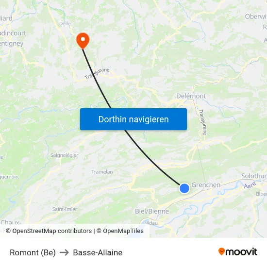 Romont (Be) to Basse-Allaine map