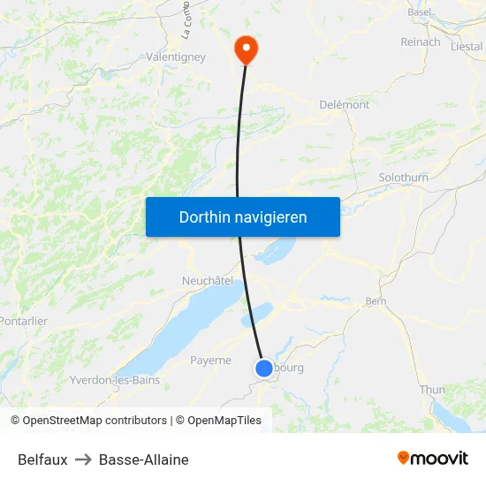 Belfaux to Basse-Allaine map