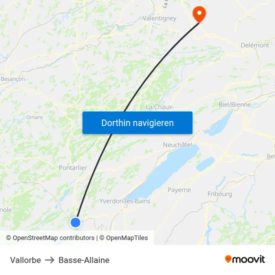 Vallorbe to Basse-Allaine map