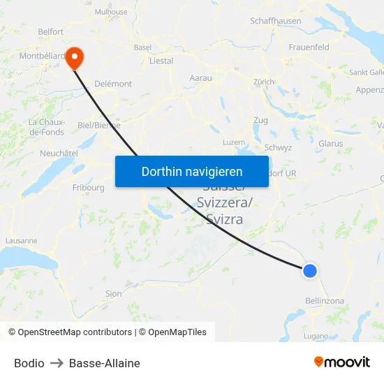 Bodio to Basse-Allaine map