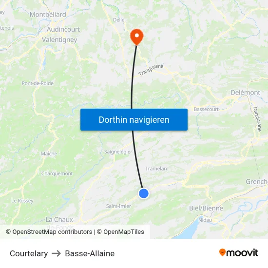 Courtelary to Basse-Allaine map