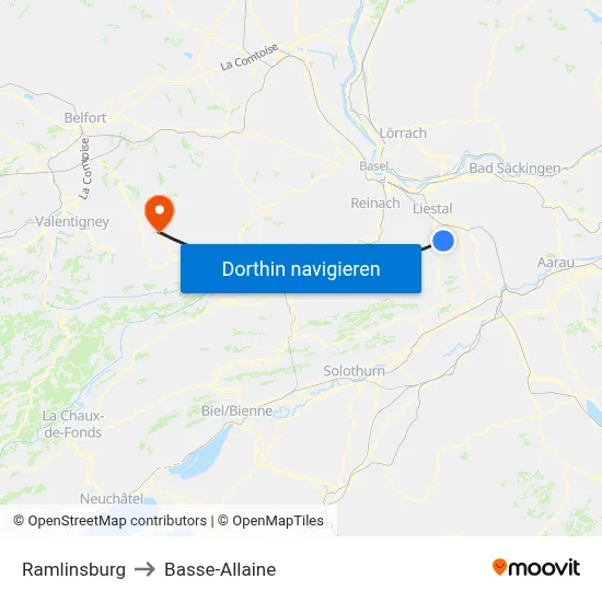 Ramlinsburg to Basse-Allaine map
