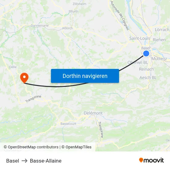 Basel to Basse-Allaine map