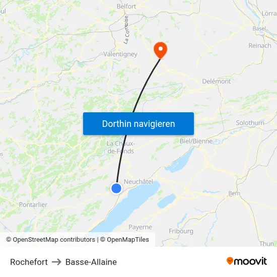 Rochefort to Basse-Allaine map