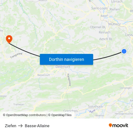 Ziefen to Basse-Allaine map