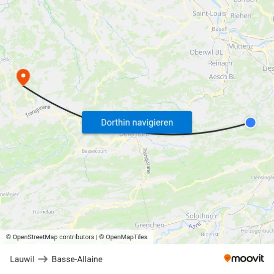 Lauwil to Basse-Allaine map