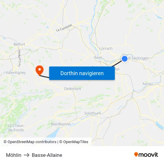 Möhlin to Basse-Allaine map