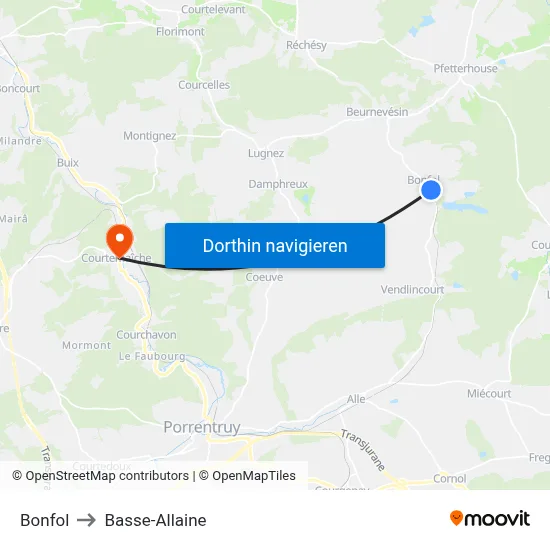 Bonfol to Basse-Allaine map