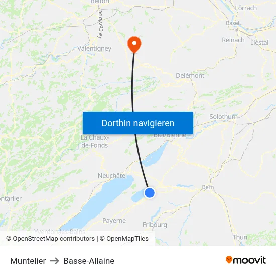 Muntelier to Basse-Allaine map