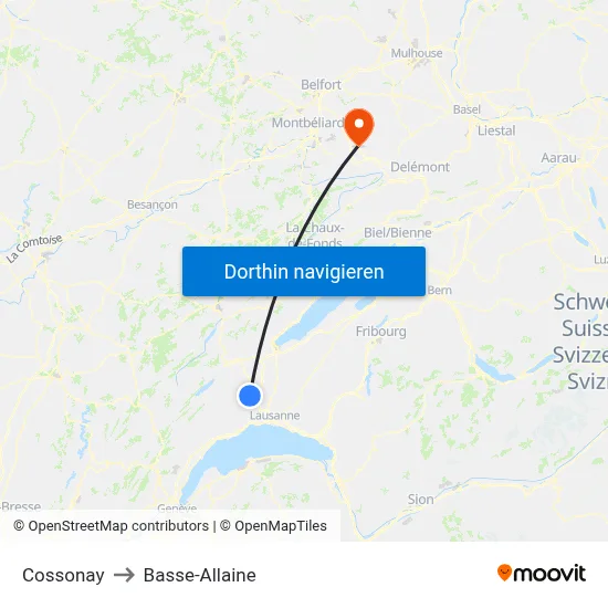 Cossonay to Basse-Allaine map