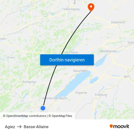 Agiez to Basse-Allaine map