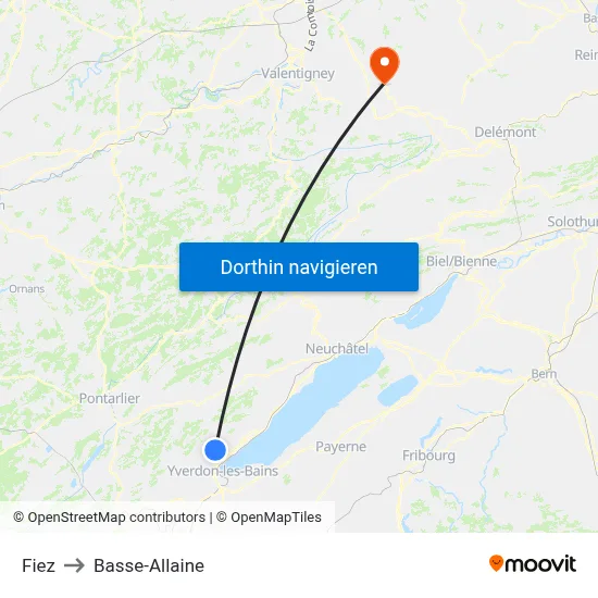 Fiez to Basse-Allaine map