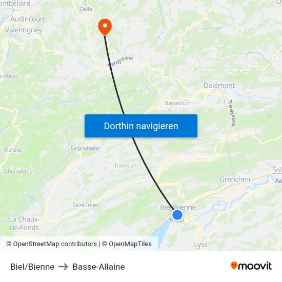 Biel/Bienne to Basse-Allaine map