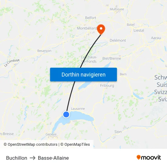 Buchillon to Basse-Allaine map