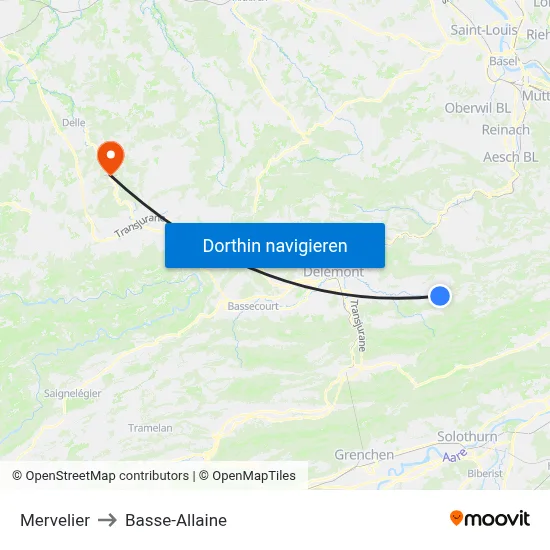 Mervelier to Basse-Allaine map