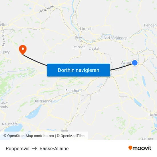 Rupperswil to Basse-Allaine map