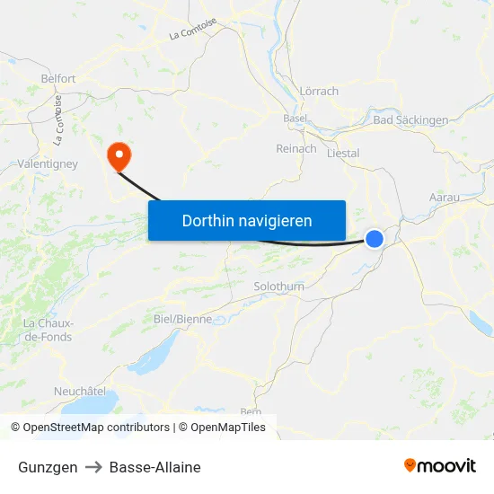 Gunzgen to Basse-Allaine map
