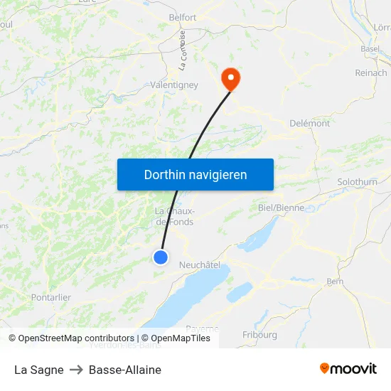 La Sagne to Basse-Allaine map