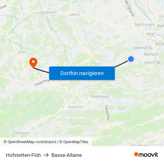 Hofstetten-Flüh to Basse-Allaine map