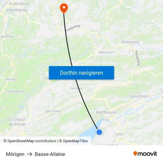 Mörigen to Basse-Allaine map
