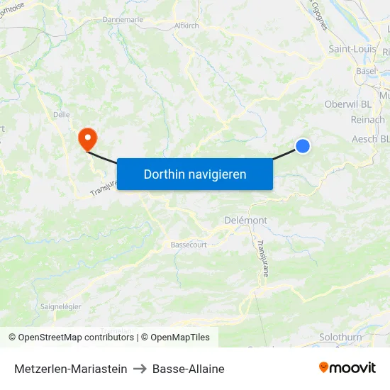 Metzerlen-Mariastein to Basse-Allaine map