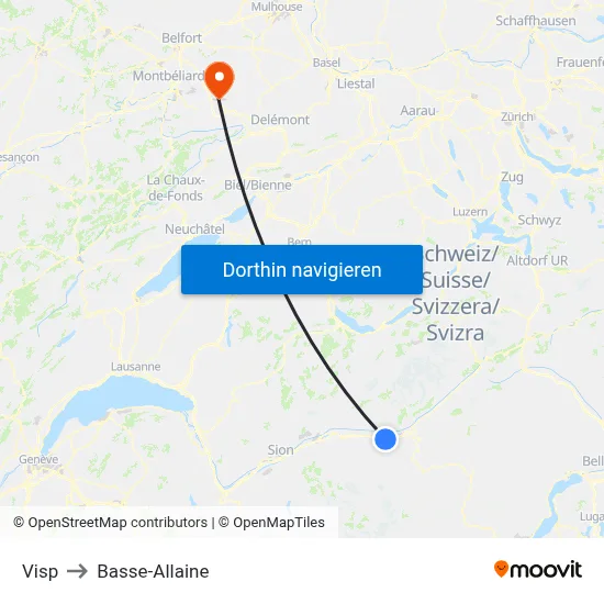 Visp to Basse-Allaine map