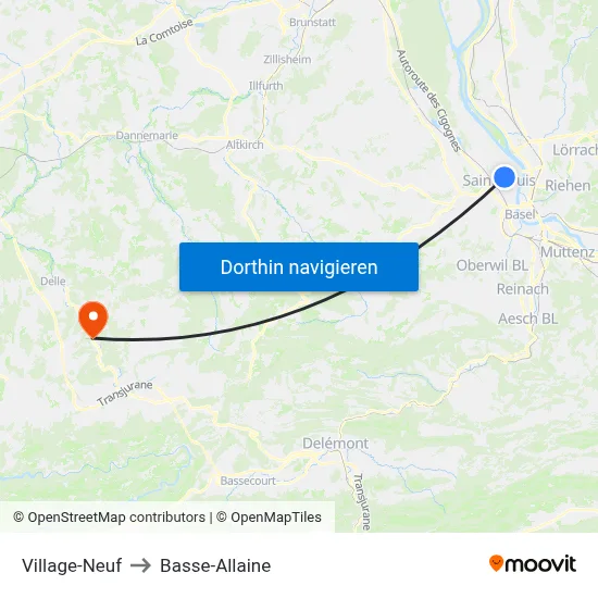 Village-Neuf to Basse-Allaine map