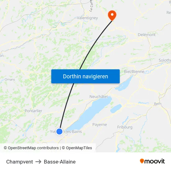 Champvent to Basse-Allaine map