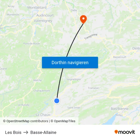 Les Bois to Basse-Allaine map