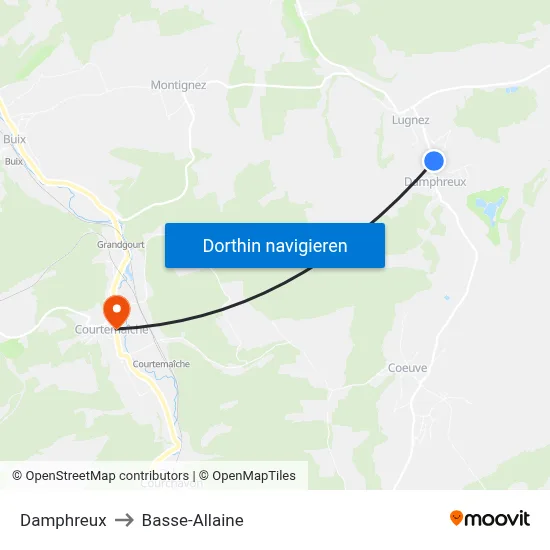 Damphreux to Basse-Allaine map
