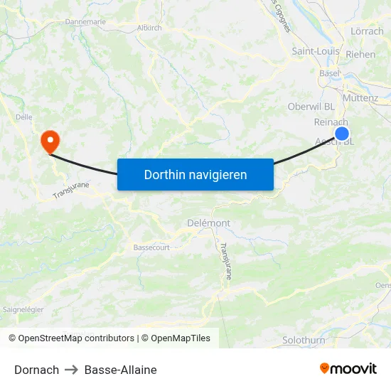 Dornach to Basse-Allaine map