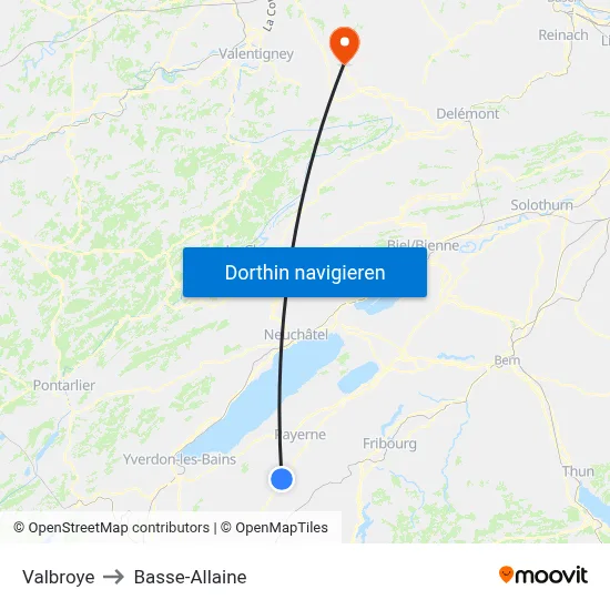Valbroye to Basse-Allaine map