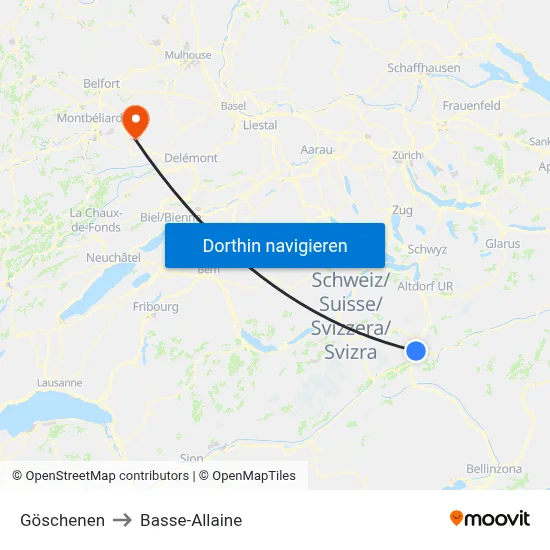Göschenen to Basse-Allaine map