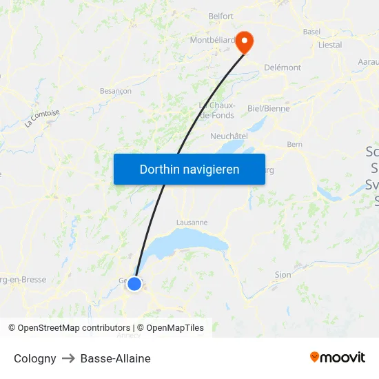 Cologny to Basse-Allaine map