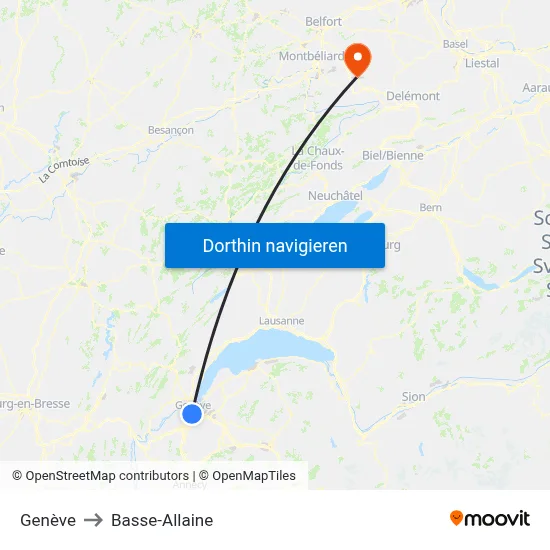 Genève to Basse-Allaine map