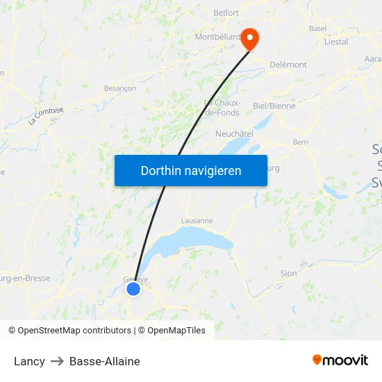 Lancy to Basse-Allaine map
