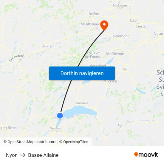 Nyon to Basse-Allaine map