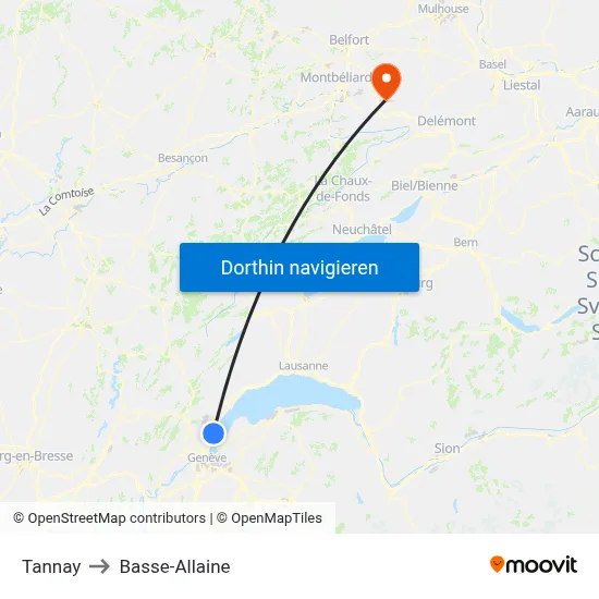 Tannay to Basse-Allaine map