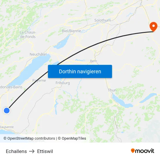 Echallens to Ettiswil map