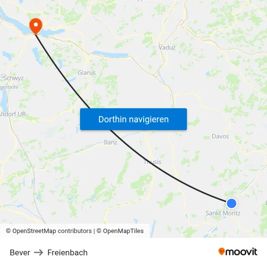 Bever to Freienbach map