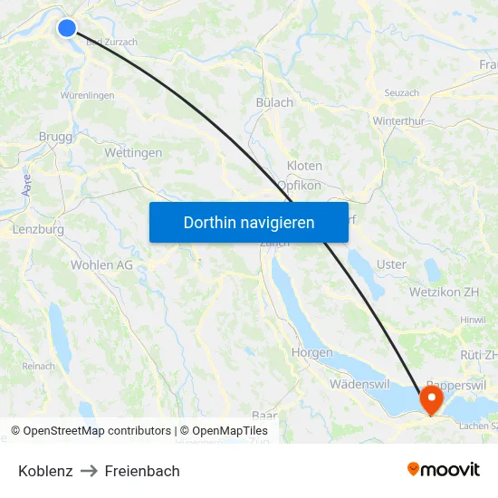 Koblenz to Freienbach map