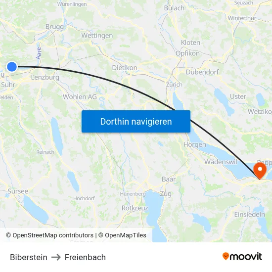 Biberstein to Freienbach map