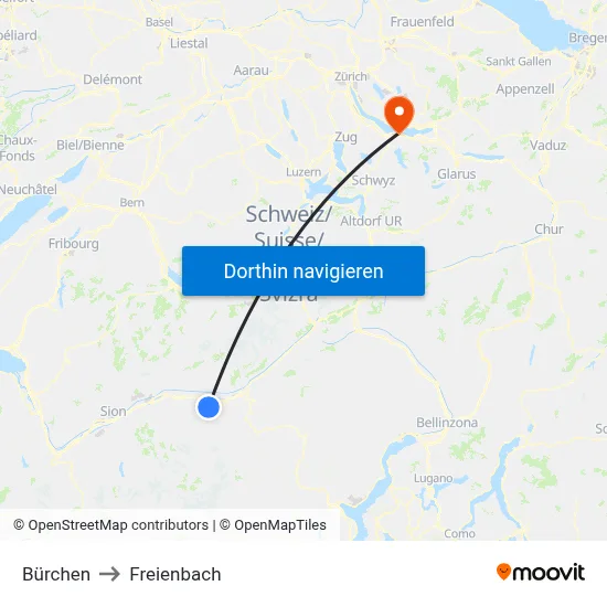 Bürchen to Freienbach map