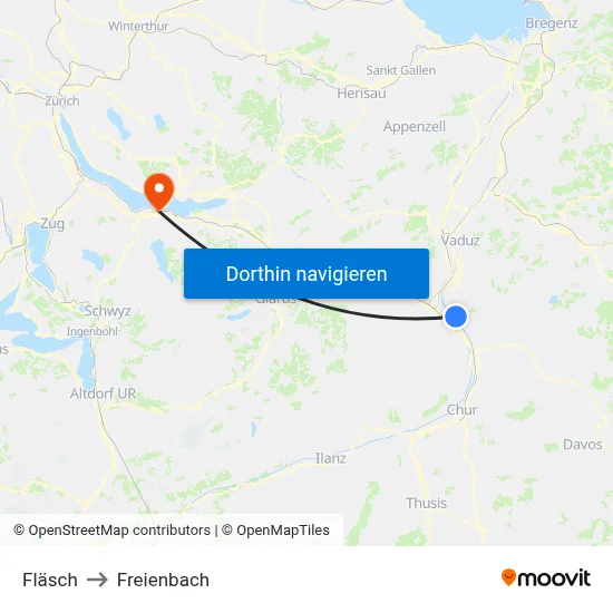 Fläsch to Freienbach map