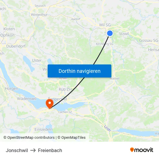 Jonschwil to Freienbach map