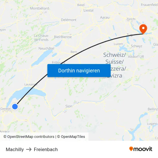 Machilly to Freienbach map
