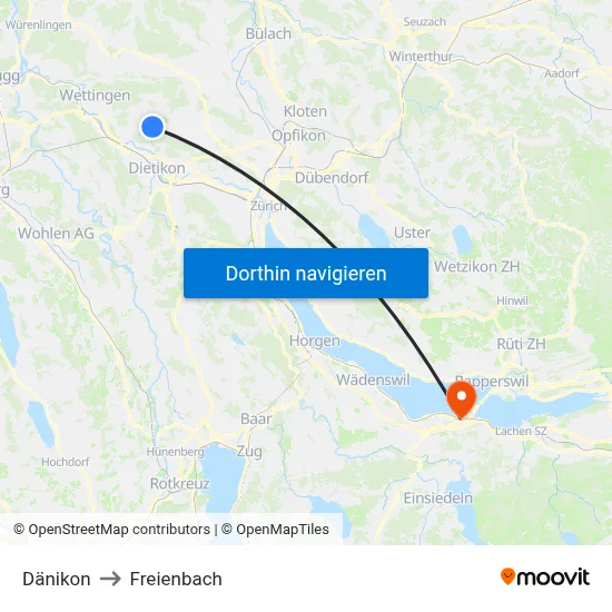 Dänikon to Freienbach map