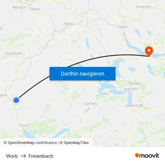 Worb to Freienbach map